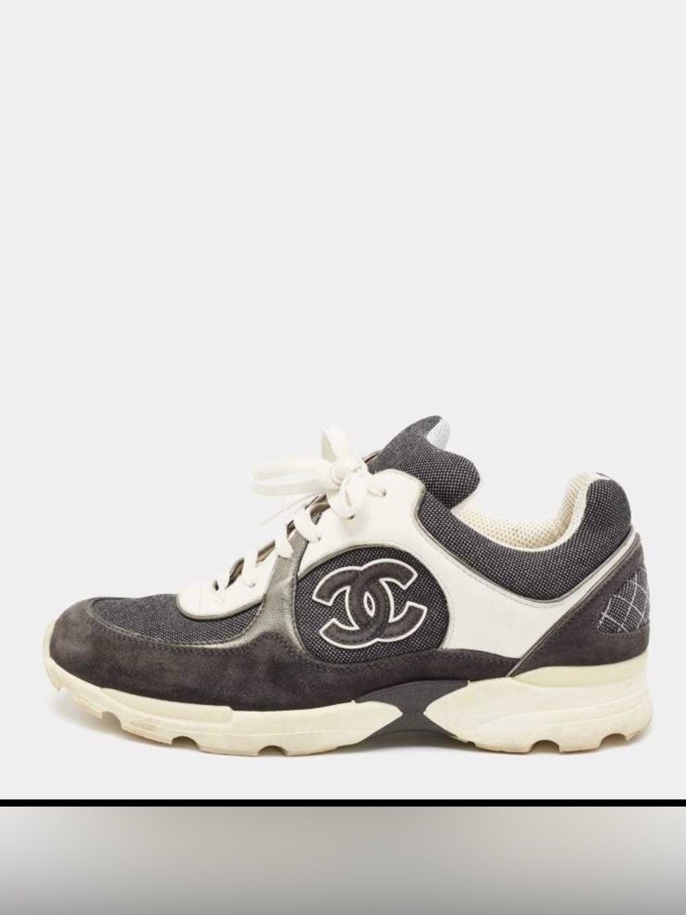 Vintage Chanel logo  denim leather  sneakers 36